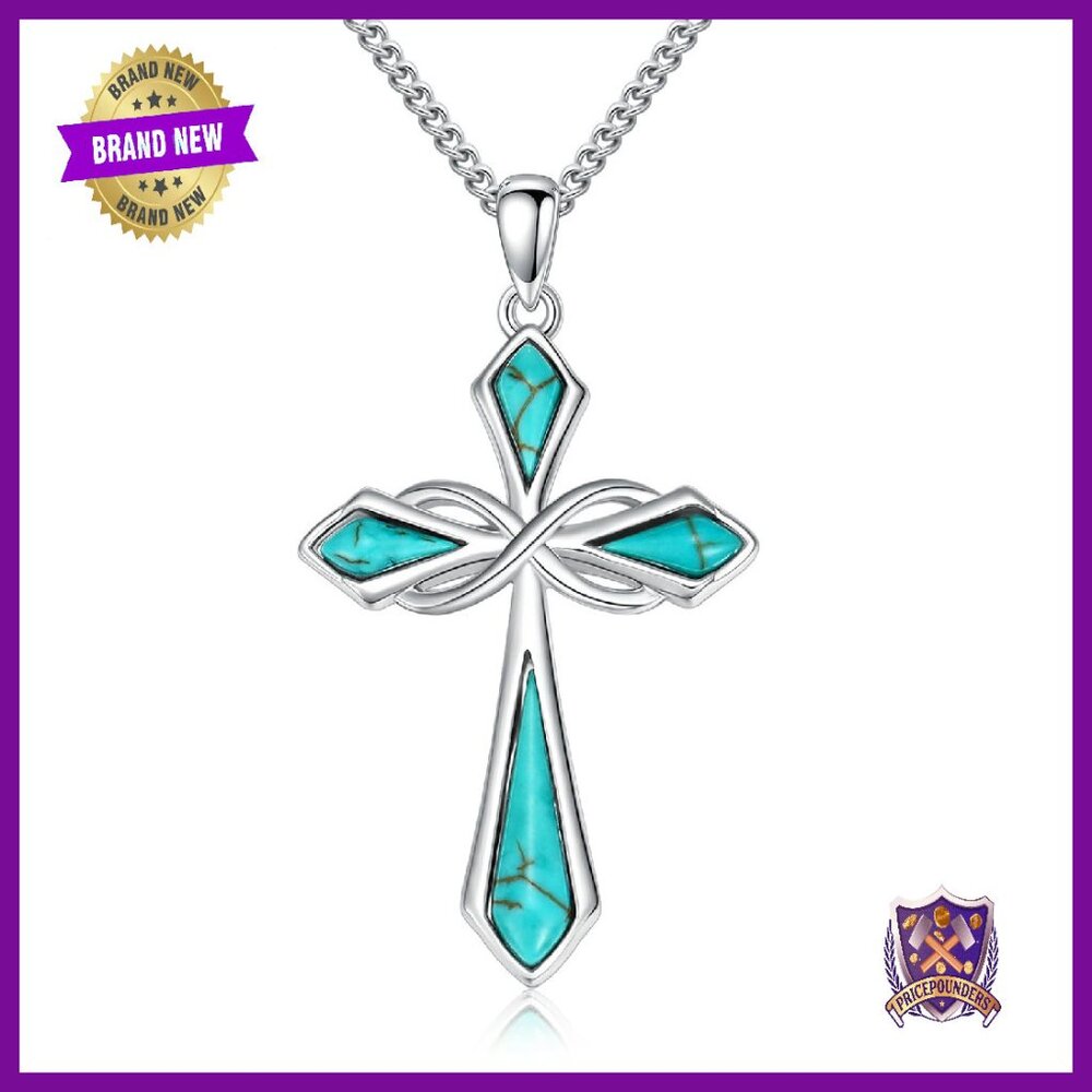 925 Sterling Silver Turquoise Cross Pendant Necklace Infinity Symbol